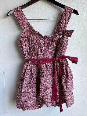 Pink Geometric Tie Strap Babydoll Top Size S